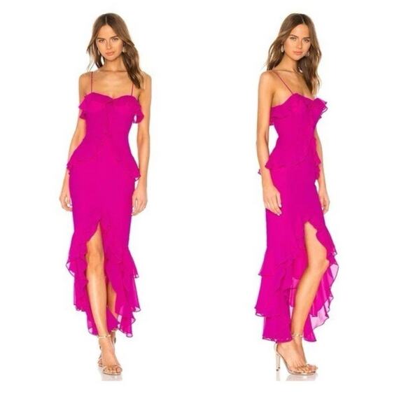 Lovers and Friends Melissa Ruffle Maxi Dress Medium Pink Magenta Glam Wedding - Picture 1 of 8